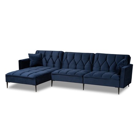 BAXTON STUDIO Galena Contemporary Navy Blue Velvet and Black Metal Sectional Sofa with Left Facing Chaise 182-11703-Zoro